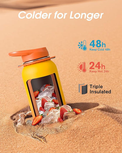 Coolflask Water Bottle with Straw, 32 oz Insulated Metal Water Flask with Straw - Image 2