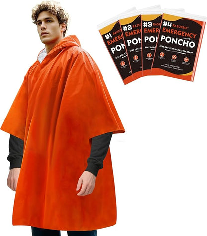 4 Pack Emergency Ponchos with Thickened Mylar Blanket Lining, Waterproof by Rasupro