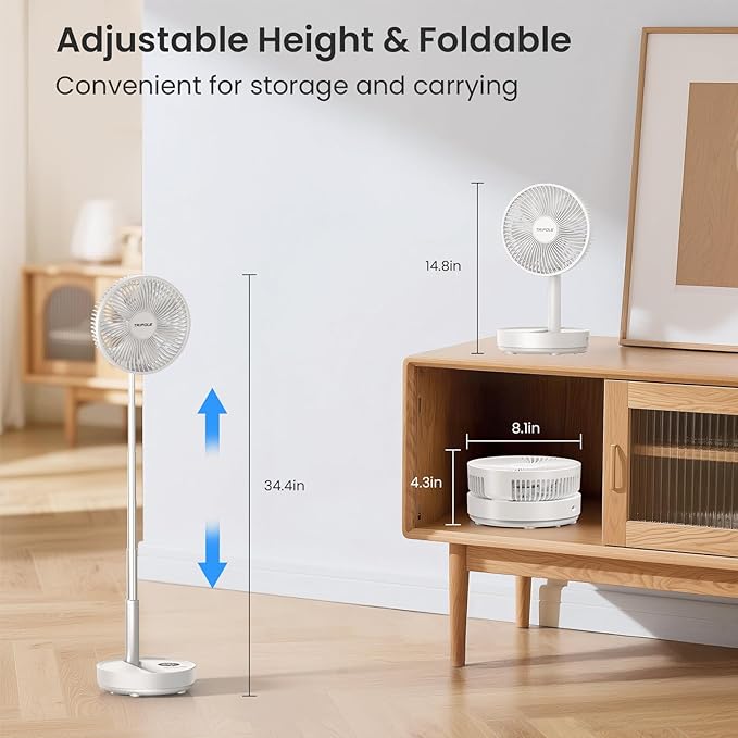 TriPole Portable Standing Fan, 8000mAh Rechargeable Oscillating Fan - Image 6