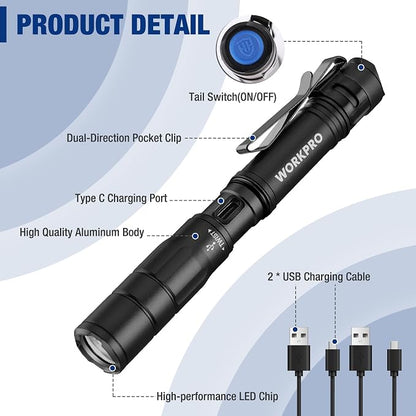 WORKPRO Rechargeable Pen Light, Mini Flashlight, 2 Pack Ultra-Compact EDC - Image 7