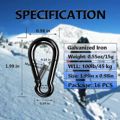 Black Carabiner Clip, Heavy Duty Spring Snap Hook Quick Link - Image 2