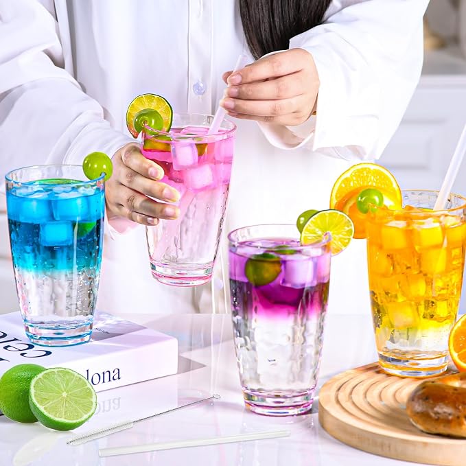 6 Pcs Plastic Drinking Tumblers Set of 18 oz, Acrylic Drinking Glasses - Image 2