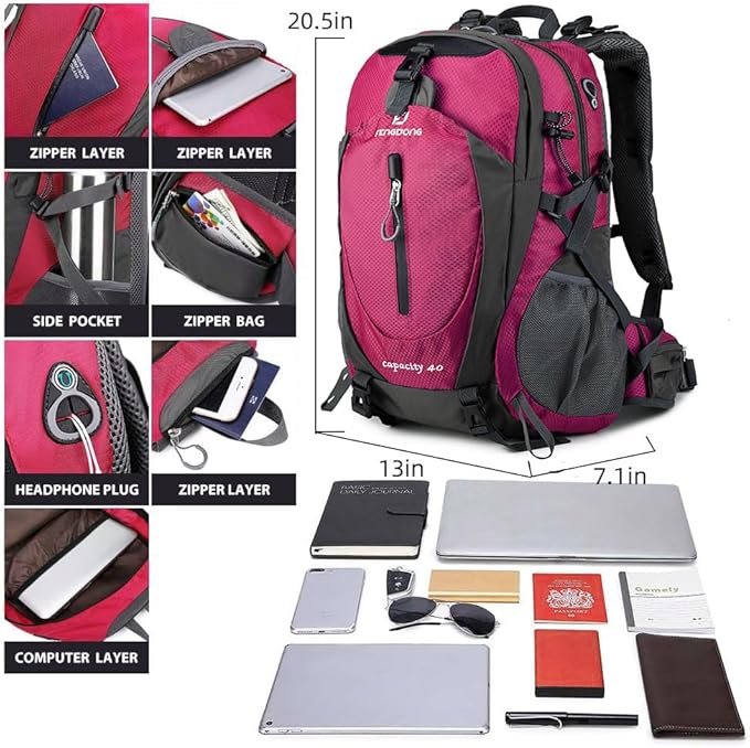 FENGDONG 40L Waterproof Lightweight Hiking, Travel Backpack - Image 2