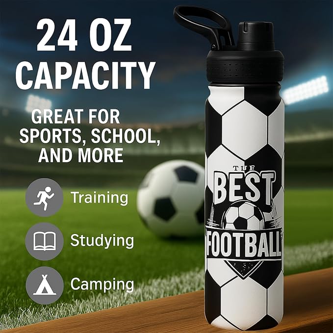Soccer Water Bottle, 24 oz Insulated Stainless Steel Sports Bottle - Image 7