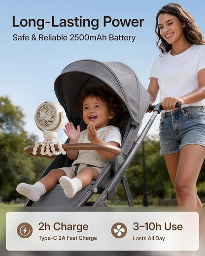 SWEETFULL Portable Stroller Fan, Pinch-Proof Baby Fan, 10H Battery, 5-Speed - Image 4