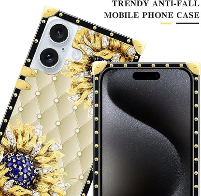 Compatible with iPhone 16 Case, Sunflower Diamonds Leather Luxury Golden - Image 4