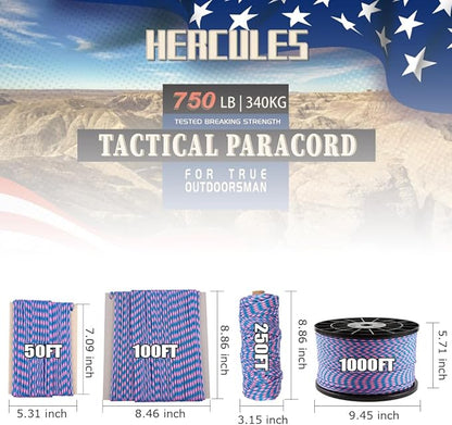 HERCULES 750lb Paracord 4mm 11 Strands Tactical Parachute Cord, Outdoor Gear - Image 2