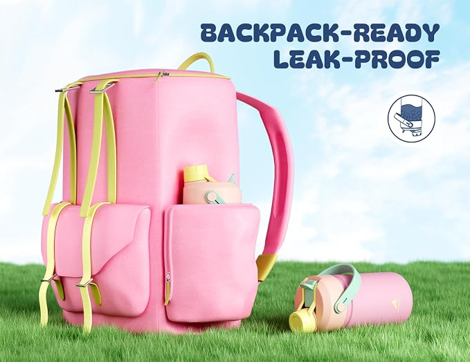 12 oz Kids Steel Water Bottle for School: 2-in-1 Straw Spout Lid, Cold 24H - Image 6