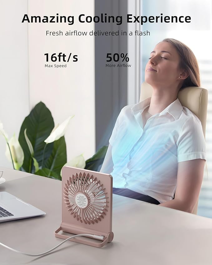 Koonie USB Fan, Strong Wind Ultra Quiet Small Desk Fan 220° Tilt Folding 3 - Image 3