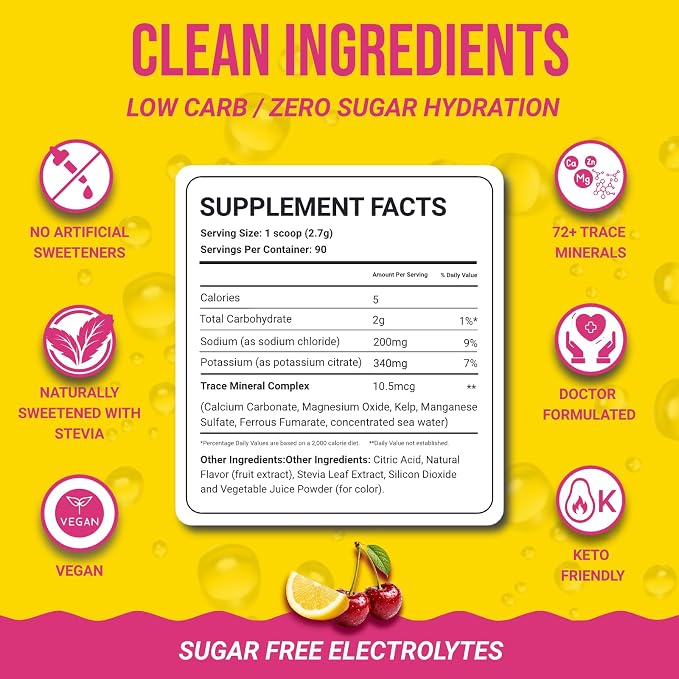 Dr. Price’s Electrolytes Powder Bulk – Cherry Lemonade, 90 Servings | Sugar - Image 4