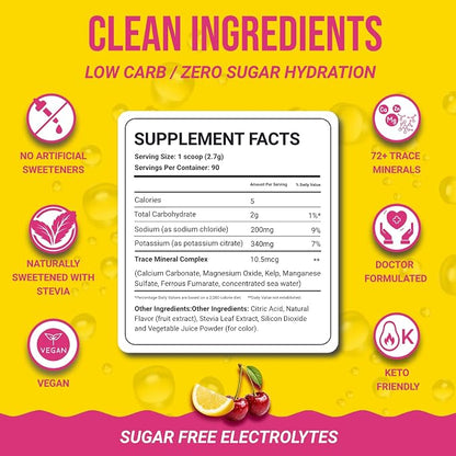 Dr. Price’s Electrolytes Powder Bulk – Cherry Lemonade, 90 Servings | Sugar - Image 4