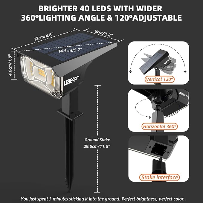 LEREKAM Solar Spot Lights Outdoor Landscape Lights, 40 LEDs Solar Landscape - Image 6