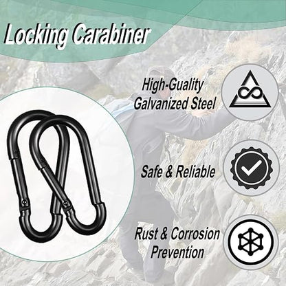 Black Carabiner, Heavy Duty Galvanized Steel Spring Snap Hook Carabiner Clips - Image 3