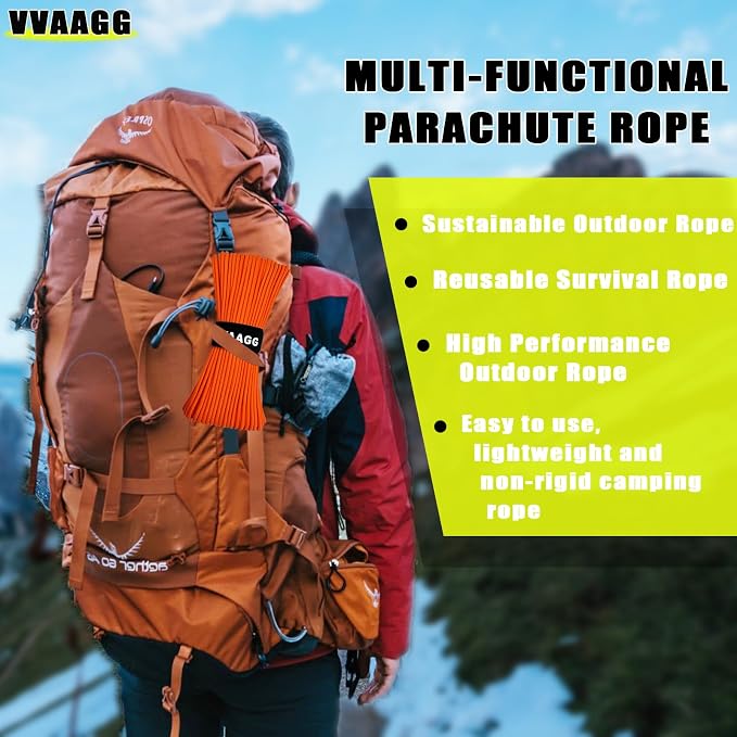 VVAAGG 1000 Orange Paracord 200FT Utility Parachute Cord 4mm Nylon String12 - Image 6