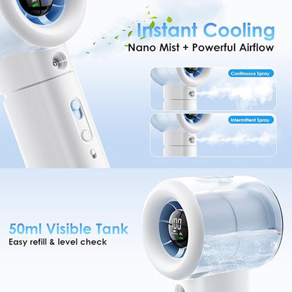 Portable Misting Fan Handheld Powerful Turbo Fan, 100 Speeds, 6000mAh - Image 3