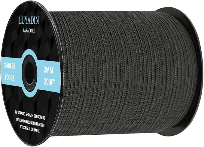 Paracord 240lb - Diameter 2mm Micro Utility Cord -3 Strand Parachute Spool Cord by LUYADIN