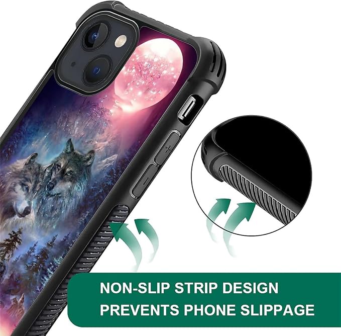 for iPhone 15 Case, Star Two Wolfs Howling Pattern Graphic Design Girl Boy Soft - Image 6