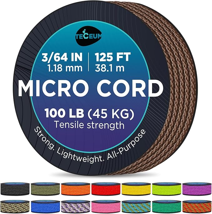 TECEUM Micro Paracord – 1.18 mm X 125 ft – Micro Utility Cord – Thin Braided by TECEUM