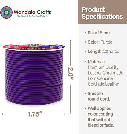 Mandala Crafts Round Genuine Purple Leather Cord - Image 4