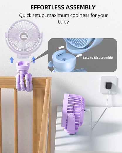 buywoo Portable Stroller Mini Fan, Small Rechargeable Personal Fan, Travel - Image 6