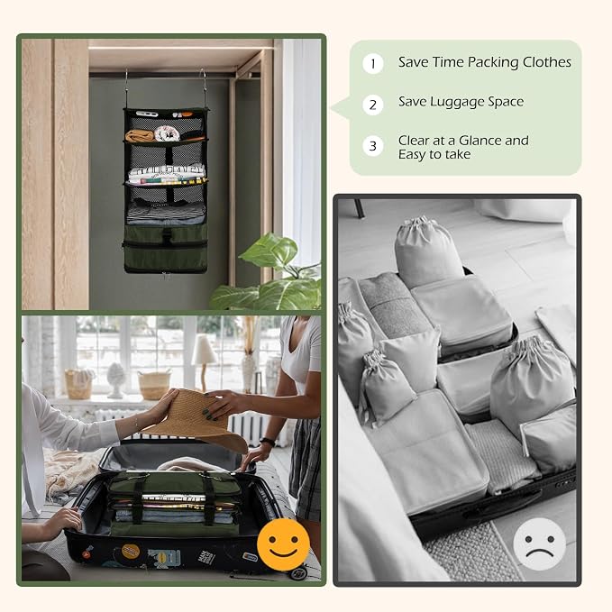Surblue Hanging Closet Storage Bag Collapsible 3-Shelf Washable Oxford Fabric - Image 5