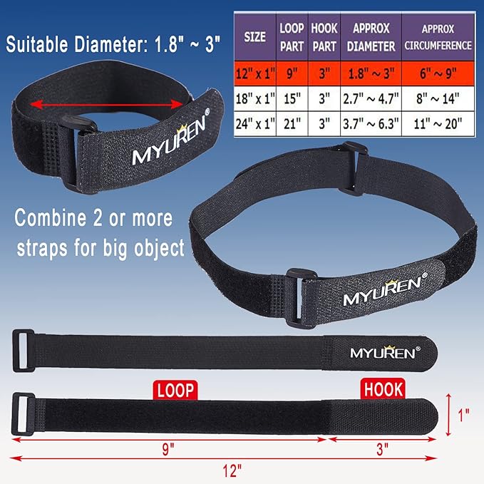 1"x 12"-12 Pack Reusable Fastening Cable Straps - Image 3