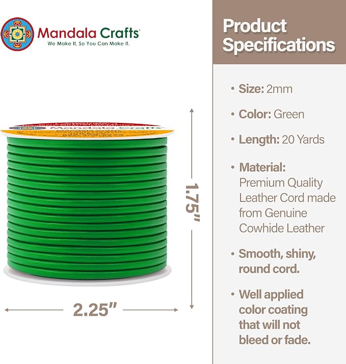 Mandala Crafts Round Genuine Green Leather Cord - Image 4