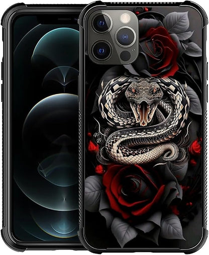 for iPhone 11 Pro Max Case, Entwined Rose Snake Pattern Graphic Design Girl Boy by FKBRCL4U