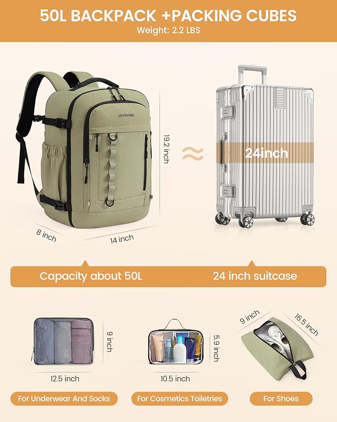 LOVEVOOK 50L Travel Backpack for Men Women, Waterproof Carry On Backpack for - Image 5