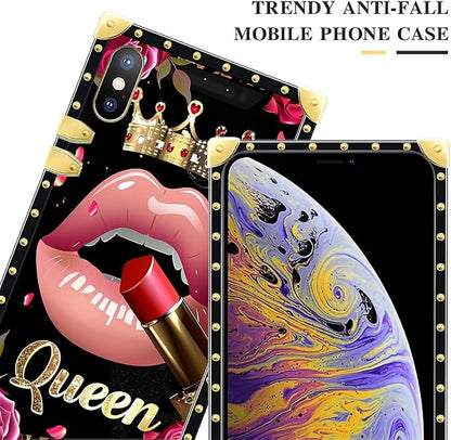 Compatible with iPhone Xs Max Case, Glitter Red Rose Queen Leopard Lipstick - Image 4