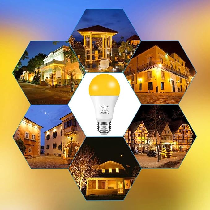 Amber Yellow LED Light Bulb, 7W Dusk to Dawn Bulbs 40W Equivalent A19 Auto - Image 6