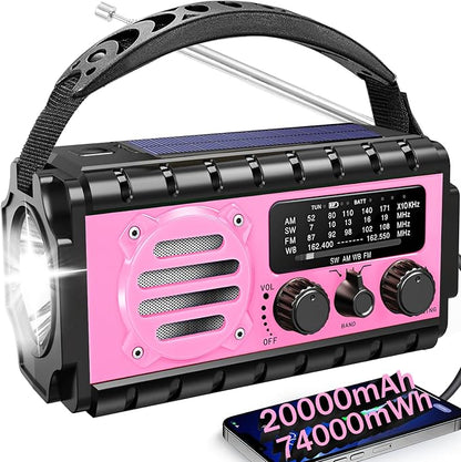 74000mWh Emergency Radio with NOAA Weather, Portable Hand Crank SW/AM/FM by QAUYYW