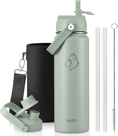 BUZIO 24 oz Water Bottle Insulated, Leakproof Stainless Steel Flask, Wide Mouth by BUZIO