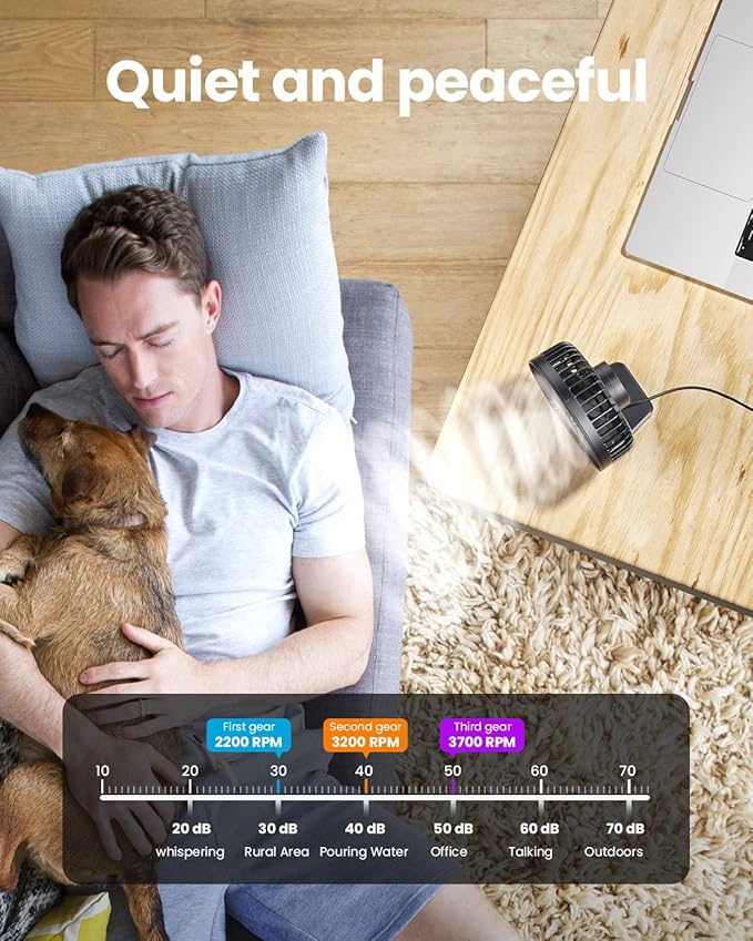 Gaiatop USB Desk Fan, Small But Powerful, Personal Portable Quiet 3 Speeds - Image 6