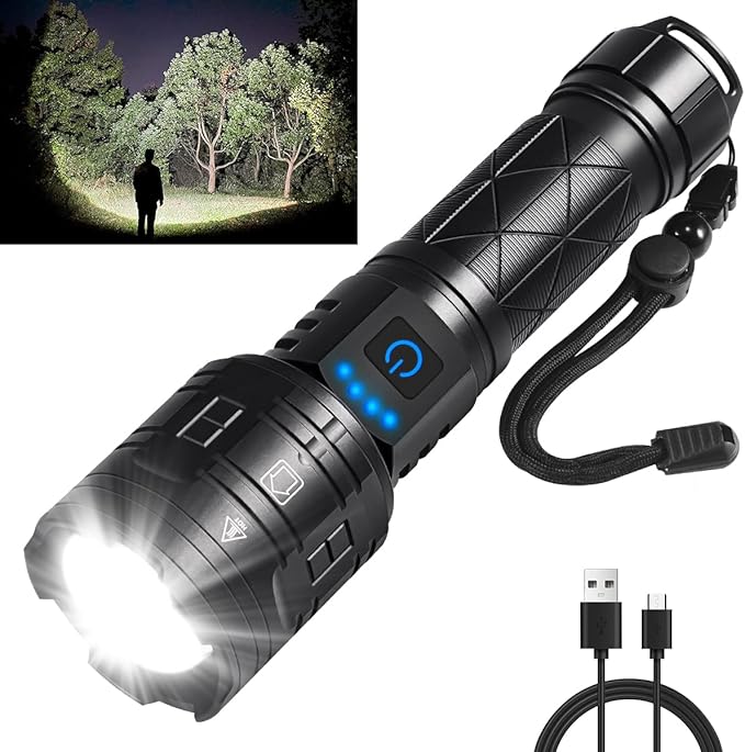 Rechargeable Flashlights High Lumens, Powerful Tactical Flashlights, 5 Modes by IkeeRuic