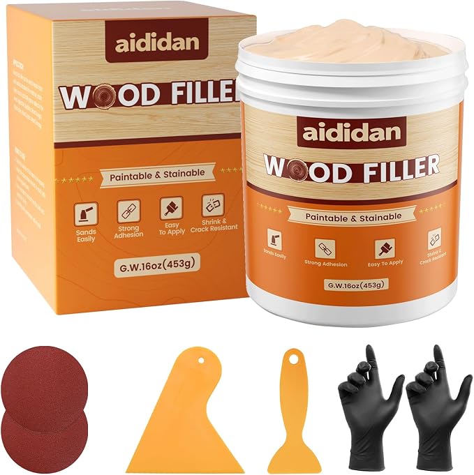 Wood Filler, Wood Repair Kit, 16 Ounce Paintable & Stainable Wood Putty Filler by aididan