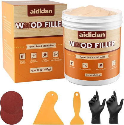 Wood Filler, Wood Repair Kit, 16 Ounce Paintable & Stainable Wood Putty Filler by aididan