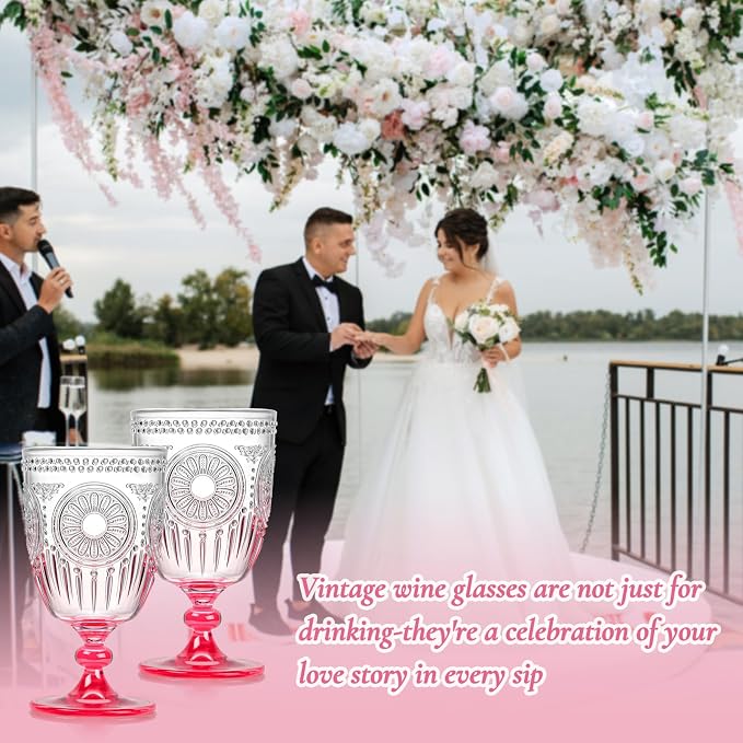 XUWAIDSGN 24Pcs Plastic Vintage Wine Glasses 13.5oz Reusable Embossed Goblet - Image 7