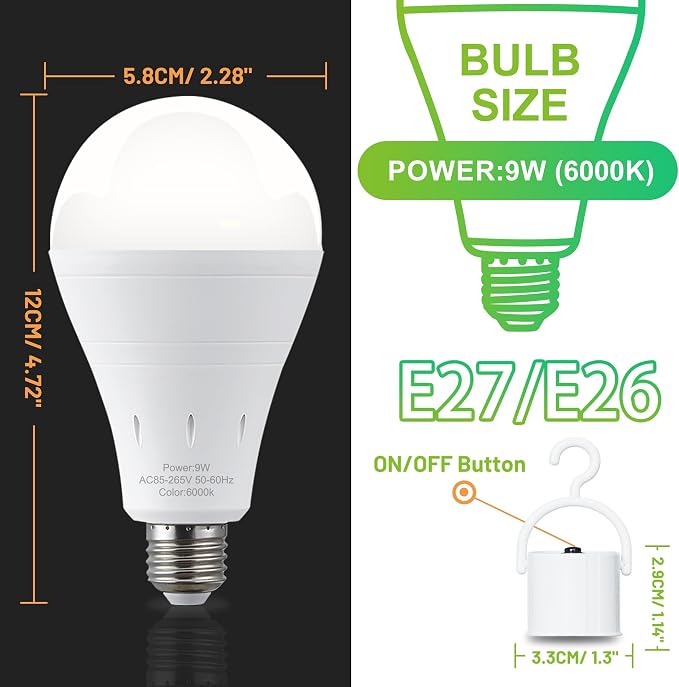 DEBAOBULB6 Pack Rechargeable Emergency Light Bulbs, Battery Powered LED Light - Image 8