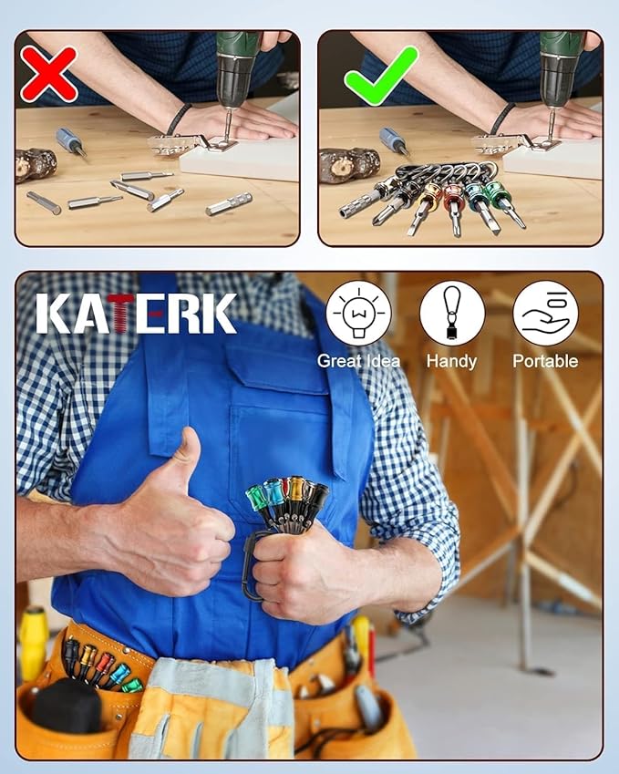 Push to Unlock, Katerk 6pcs 1/4 inch Hex Shank Aluminum Alloy Screwdriver Bit - Image 4
