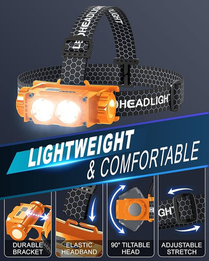 Headlamp Rechargeable 2PCS, 4500L Super Bright Light Bright LED Rechargeable - Image 5