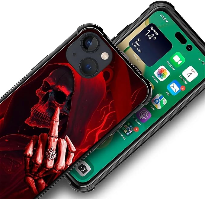 for iPhone 13 Case, Gestures Funny Skull Pattern Graphic Design Girl Boy Soft - Image 3
