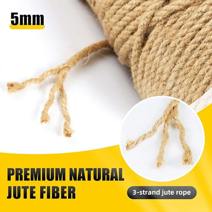 Natural Jute Twine, 5MM x 328FT Jute Rope Roll, Heavy Duty Thick Twine - Image 2