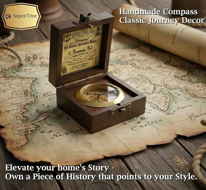 Handmade Antique Vintage Brass Compass | Exquisite Nautical Compass | Home - Image 4