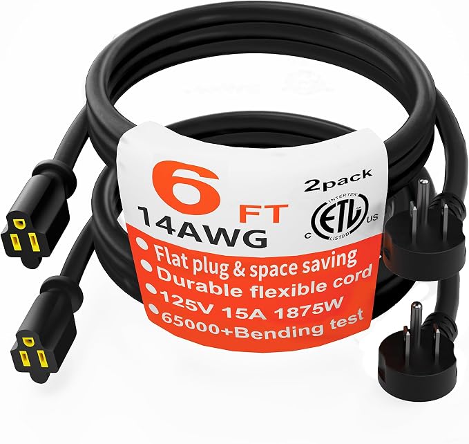 HUANCHAIN 14 Gauge 6 Feet Flat Plug Extension Cord Black Indoor Outdoor by huanchain