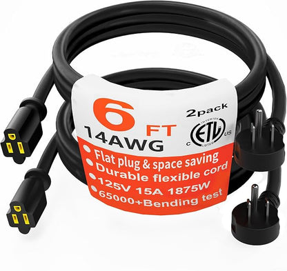 HUANCHAIN 14 Gauge 6 Feet Flat Plug Extension Cord Black Indoor Outdoor by huanchain