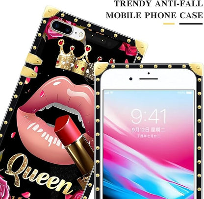 Compatible with iPhone 8 7 SE Case, Glitter Red Rose Queen Leopard Lipstick - Image 4