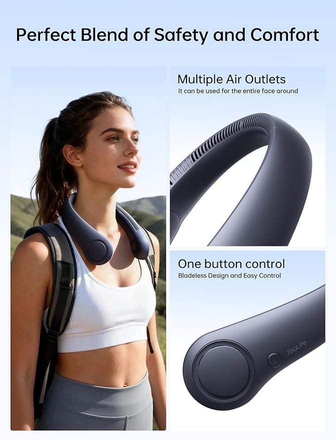 JISULIFE Portable Neck Fan, Hands Free Bladeless Fan, 5 Speeds, 4000 mAh - Image 4