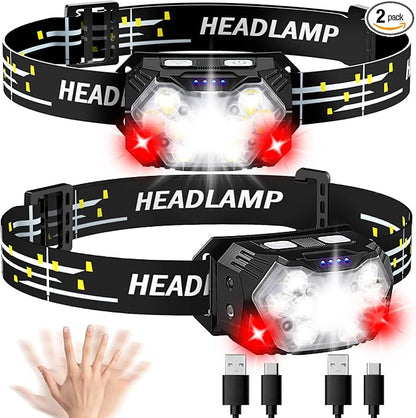 Lsnisni 9 LED Rechargeable Headlamp 2 Pack, 2000 Lumen Super Bright 10 Modes by Lsnisni