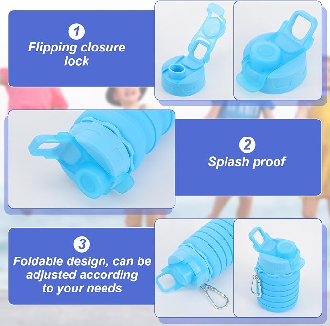5 Pack Foldable Water Bottles, 16 oz Silicone Reusable Foldable Water Bottle - Image 3
